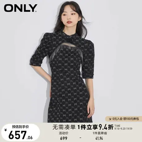 ONLY奥莱春夏气质新中式国潮满印短款牛仔连衣裙女图片