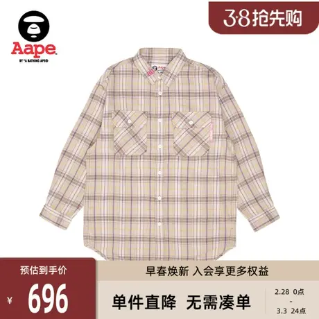 Aape旗舰店女装春夏字母猿人刺绣格纹双口袋宽松长袖衬衫8418XXJ商品大图