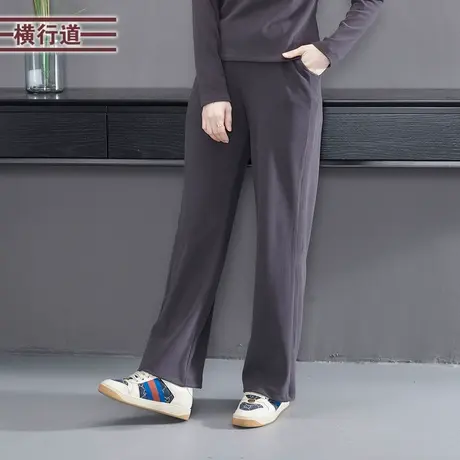 纯色简约加厚休闲裤春装松紧腰宽松阔腿裤大码保暖2025年新款下装商品大图