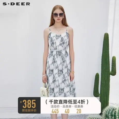 sdeer圣迪奥女装复古收腰水墨晕染吊带连衣裙S232Z12JR商品大图