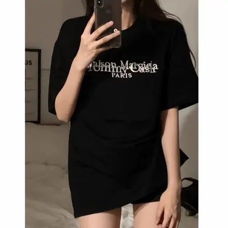 纯棉印花字母短袖女t恤中长款宽松2025新款爆款夏季女装半袖上衣商品大图