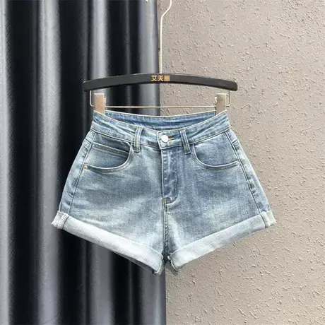 2025春夏新款牛仔短裤女装港味高腰宽松热裤磨白显瘦小个子阔腿裤商品大图