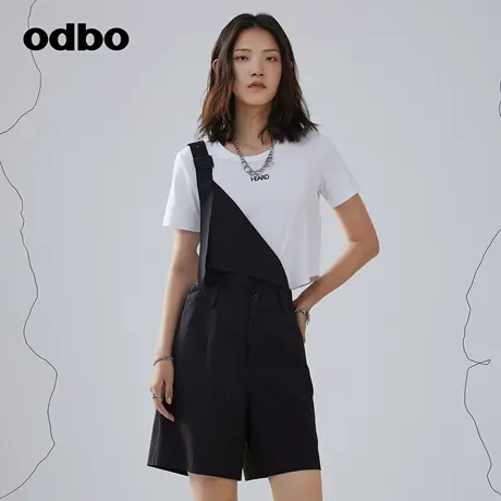 odbo/欧迪比欧原创设计单肩背带连体裤女秋装新款百搭短裤商品大图