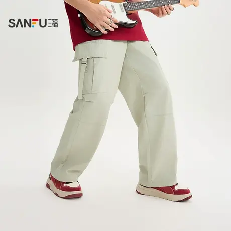三福2025秋季男士工装休闲裤 街潮橡筋腰头大直筒裤子505184图片