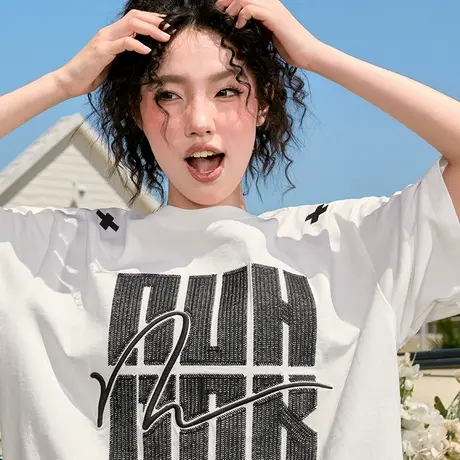 Nuthink重磅刺绣字母短袖T恤美式复古潮牌宽松半袖男女2025夏新款图片