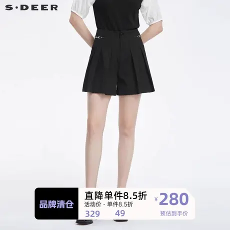 sdeer圣迪奥女装高腰压褶拼接插袋A字短裤S222Z0903图片