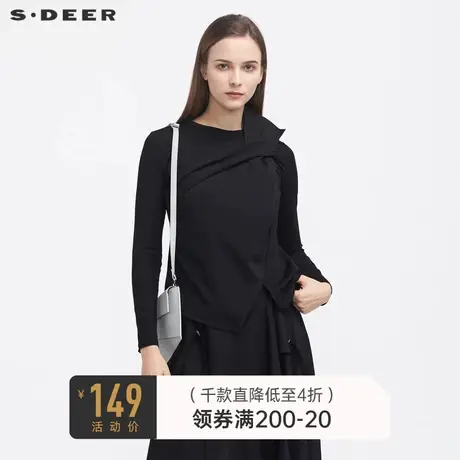sdeer圣迪奥秋装设计感圆领堆叠拼接长袖T恤女S21180215图片