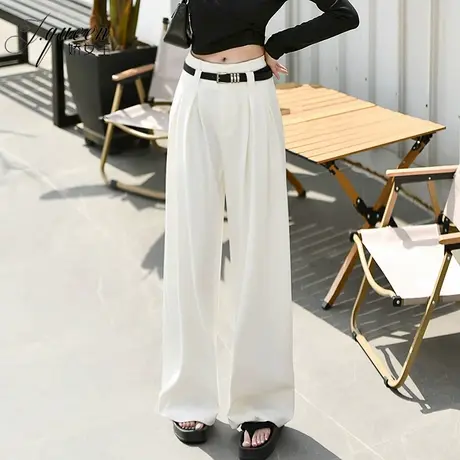 白色阔腿裤女春秋高腰垂感拖地裤新款宽松设计感休闲直筒西装裤子商品大图