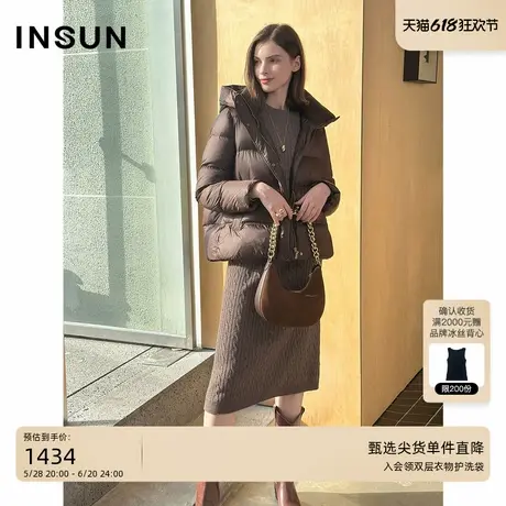 INSUN恩裳专选2024冬季美拉德连帽绗线短款羽绒服商品大图