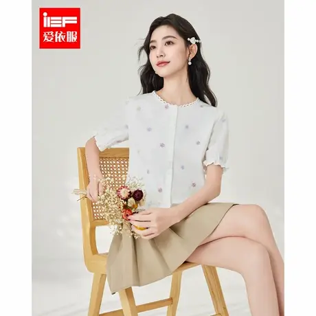 IEF/爱依服2025夏季新款法式甜美减龄少女风蕾丝花边下摆设计上衣图片