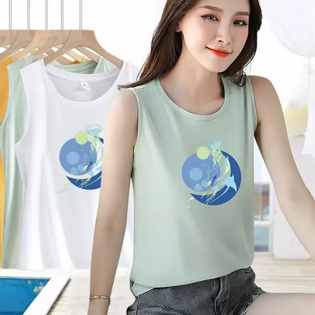 夏季新款外穿坎肩女士吊带背心2024小众直筒显瘦纯棉无袖印花上衣商品大图