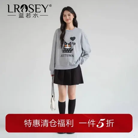 蓝若水大码女装猫咪印花套头卫衣胖mm秋季新款宽松减龄小个子上衣图片