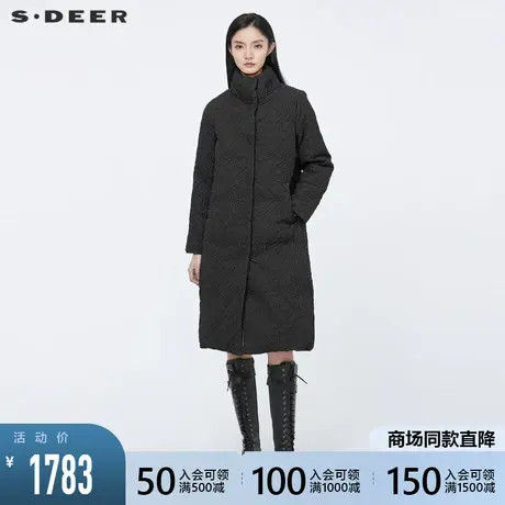 sdeer圣迪奥冬装新款个性围脖肌理褶皱黑色长款羽绒服女S21482482商品大图