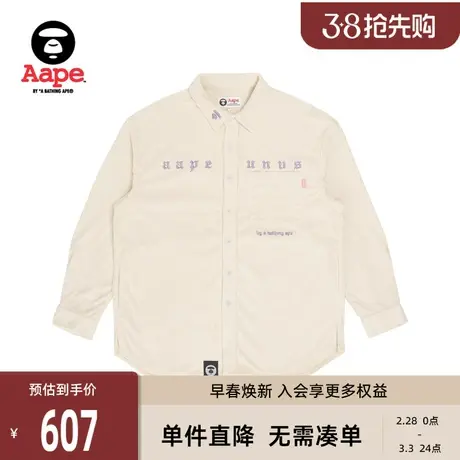 Aape旗舰店女装春夏绒面字母猿人刺绣宽松版长袖衬衫8429XXJ商品大图