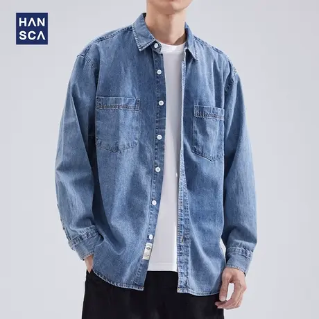 hansca2022秋季新款牛仔长袖衬衫男韩版潮流宽松百搭帅气男装外套商品大图