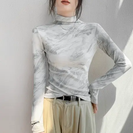 半高领内搭打底衫女秋冬新款修身白色长袖T恤独特超好看外穿上衣商品大图