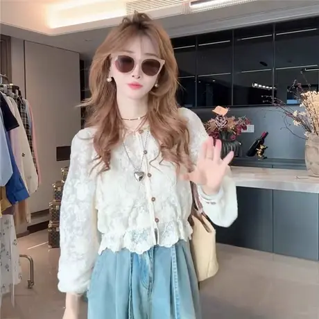 法式重工刺绣蕾丝衬衫女2025春夏季新款时尚减龄休闲气质上衣小衫商品大图