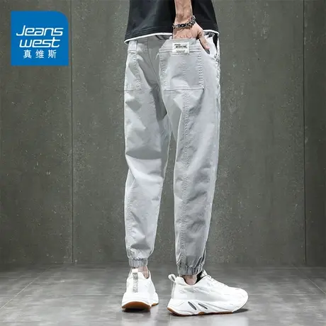 KZ真维斯春秋季纯棉工装休闲长裤男士九分男裤子青少年学生束脚裤商品大图