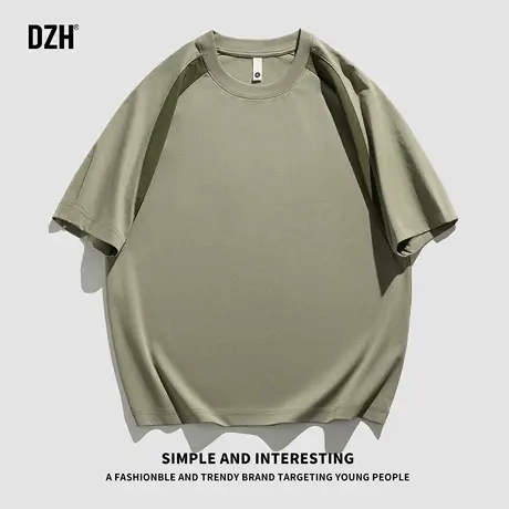 男生绿色短袖男款美式潮牌2025新款圆领t恤宽松百搭半袖上衣体恤商品大图
