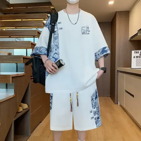 中国风休闲套装男士2025夏季新款潮流时尚唐装宽松短袖短袖两件套图片