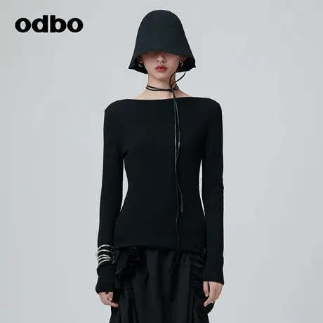 odbo/欧迪比欧时尚设计一字领羊毛针织衫女秋冬季套头修身打底衫商品大图