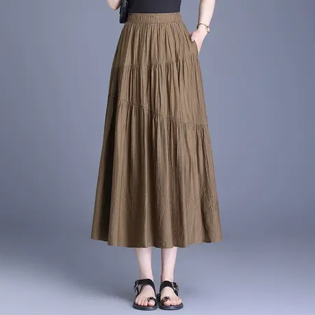 松紧腰半身裙女2025夏季新款高腰显瘦大摆裙时尚气质中长款A字裙商品大图