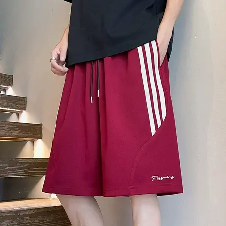 运动短裤男夏季新款休闲外穿直筒裤子港风大码条纹透气宽松五分裤图片