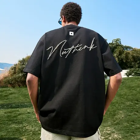 Nuthink大码宽松珍珠字母T恤美式重磅半袖嘻哈潮牌男女2025夏新款图片