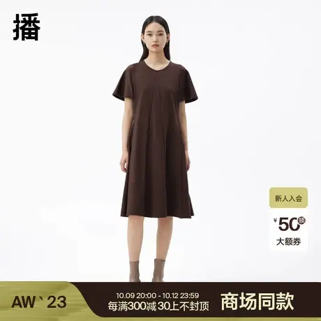 播商场同款2023秋新款立体分割线拱形小飞袖连衣裙女BDQ3LD0598商品大图