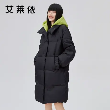 艾莱依白色羽绒服女装新款潮流长款时尚休闲宽松设计秋冬连帽外套图片