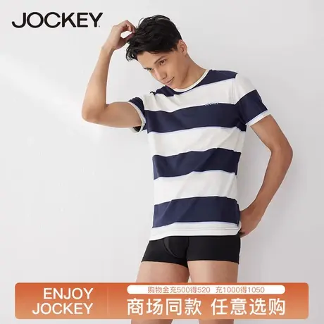 Jockey短袖t恤男家居服宽松纯棉汗衫条纹圆领薄款睡衣男士T恤商品大图