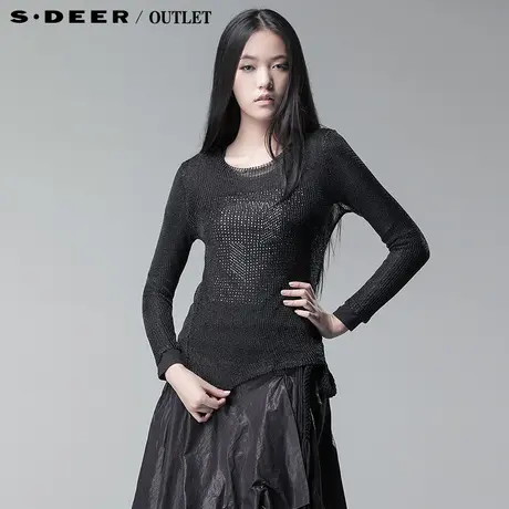 sdeer圣迪奥女春装光泽感长袖针织T恤真两件套3380298图片