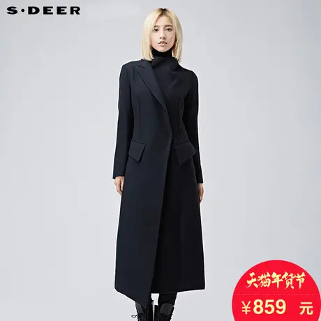 sdeer圣迪奥2018冬装设计感不对称翻领斜襟毛呢大衣女S16481873图片