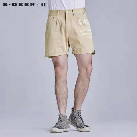 S.Deer/He【惠】 圣迪奥男装卡其字母装饰感休闲中裤H14270704图片