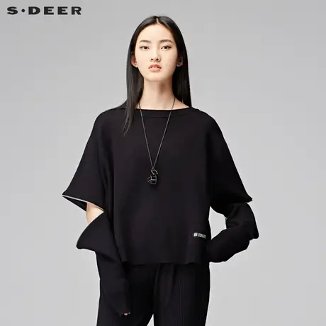sdeer圣迪奥2018冬装袖口拉链宽松简约纯色毛衣针织衫女S17483560图片