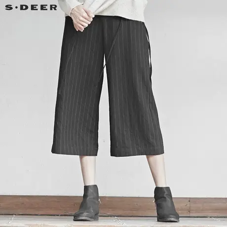 sdeer圣迪奥冬季女装休闲撞色条纹抽绳宽松阔腿九分裤S19460804图片