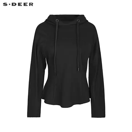 sdeer圣迪奥女装2022春季新款连帽拼接不规则黑色卫衣S22182221图片