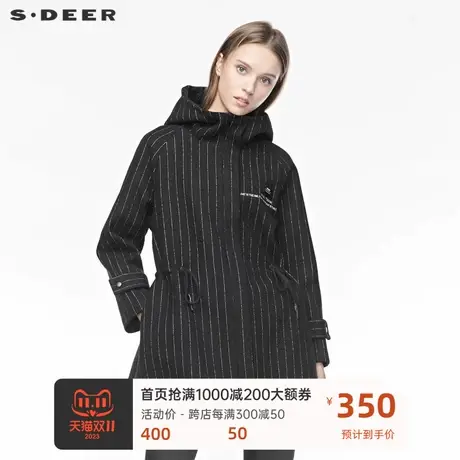 sdeer圣迪奥女装高领连帽字母绣花袖袢收腰毛呢大衣S19481750图片