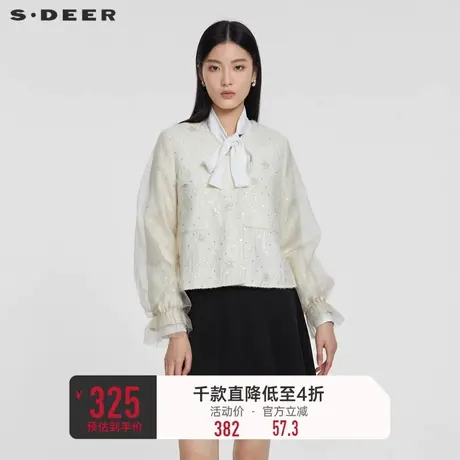 sdeer圣迪奥女装小香风圆领网纱灯笼袖外套S231Z2209图片
