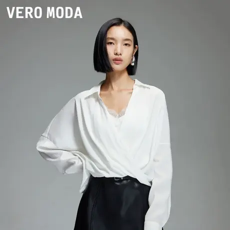 Vero Moda衬衫2025秋季新款纯色V领蕾丝吊带真两件上衣325351003商品大图