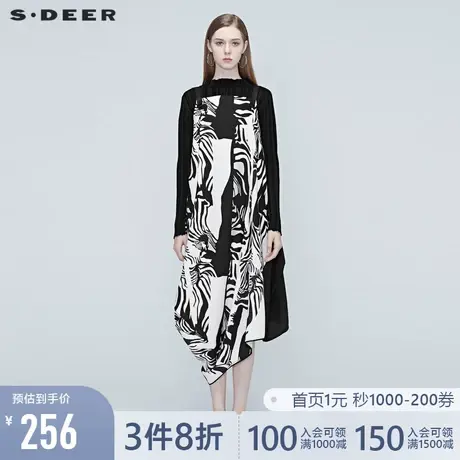 sdeer圣迪奥春秋背带撞色印花原创设计大码时尚连衣裙女S20381202商品大图