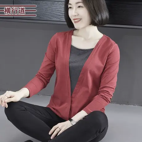 假两件拼接休闲简约宽松长袖女装棉t恤上衣服春装大码打底衫2025商品大图