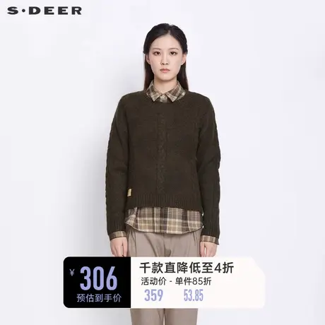 sdeer圣迪奥女装春装学院翻领格纹衬衫两件套毛衣女S21383519🏋商品大图