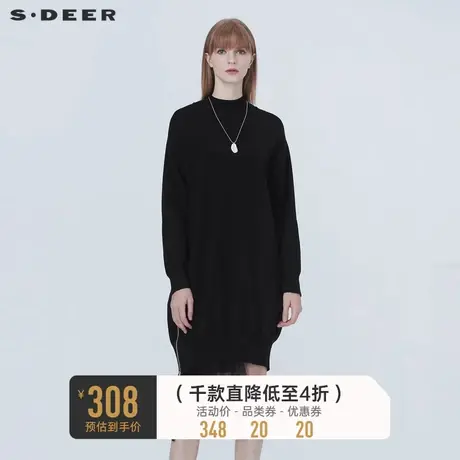 sdeer圣迪奥女装秋冬罗纹圆领网纱飘带长款针织衫毛衣S20483522🐱商品大图