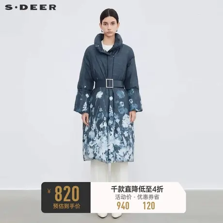 sdeer圣迪奥女装立领印花收腰宽松长款羽绒服S23482401🧤商品大图