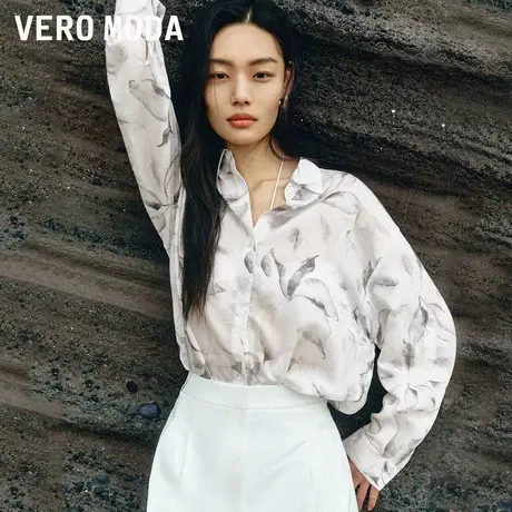 Vero Moda奥莱衬衫女夏季新款宽松翻领印花气质微透九分袖上衣商品大图