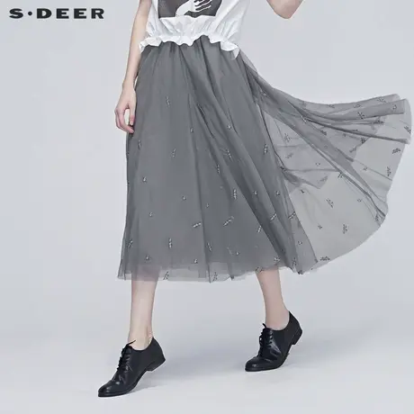 sdeer圣迪奥夏装网纱裙中长款长裙S20281113商品大图