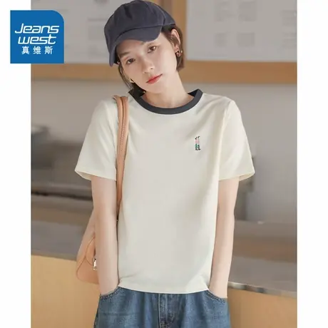 XB真维斯女装2025夏季新款 短袖圆领宽松显瘦休闲cleanfitT恤上衣商品大图