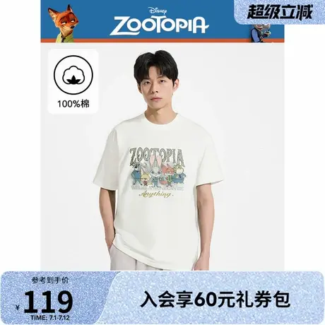 【迪士尼系列】热风2025年夏季男士疯狂动物城系列趣味印花短T恤图片