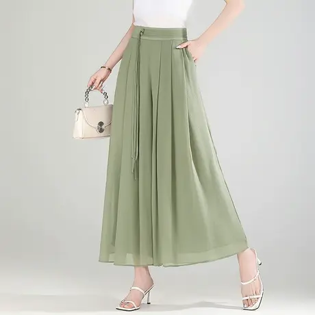 九分裤裙裤女夏季2025新款高腰宽松垂感阔腿裤气质休闲裤裙大脚裤图片